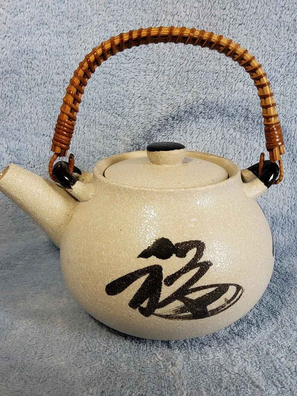 Vintage Otagiri OMC Teapot Japanese Stoneware Calligraphy Kanji Bamboo **CHIPPED